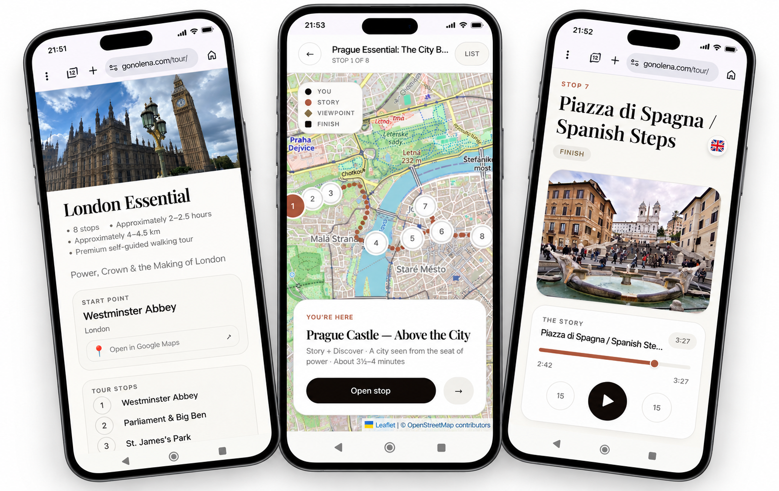 Nolena tour product, route map and station screens